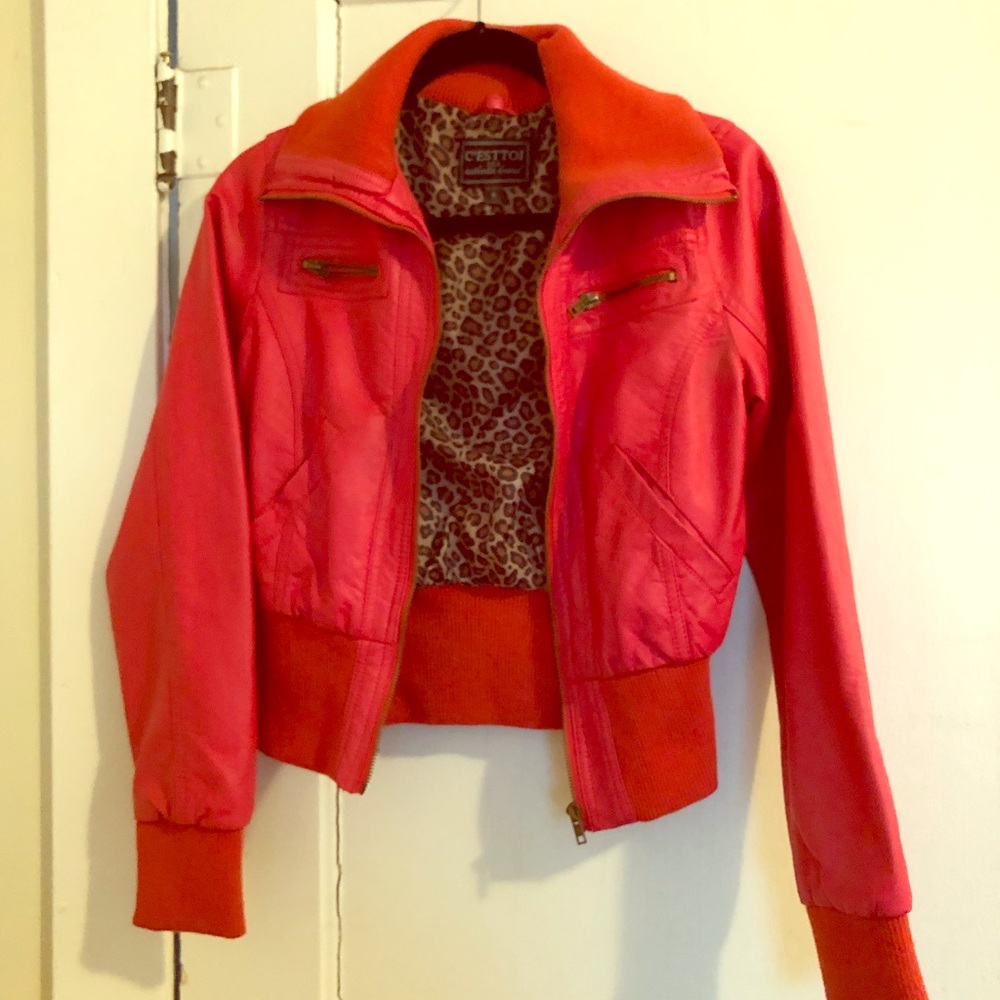 Faux leather hot pink small jacket